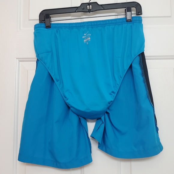 XL Turquoise & Gray NIKE Running Lined Gym Shorts Dri Fit Mens - Picture 5 of 8
